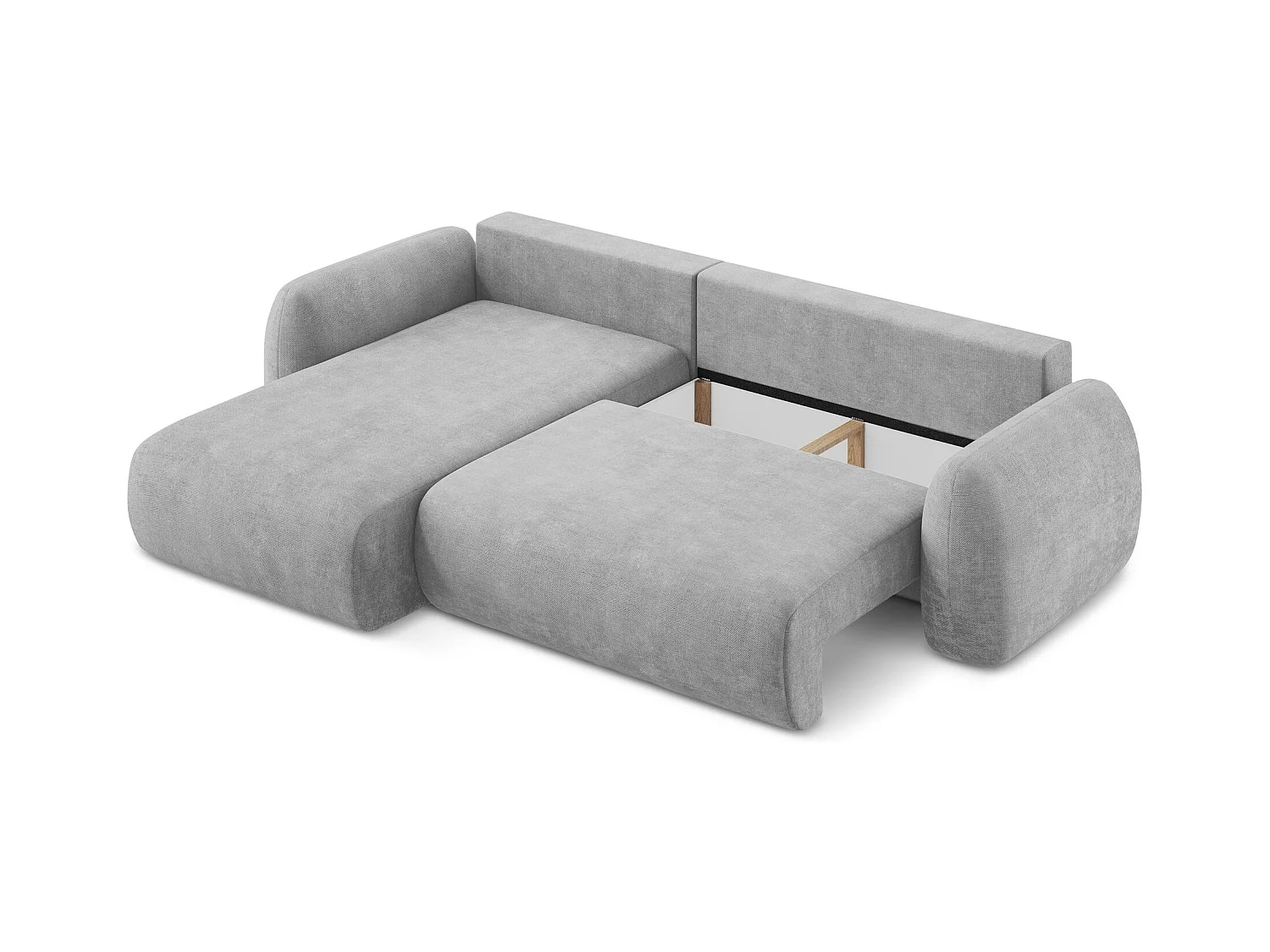 Canapé d’angle 3 places gauche convertible en tissu chenille - gris clair - LOHI