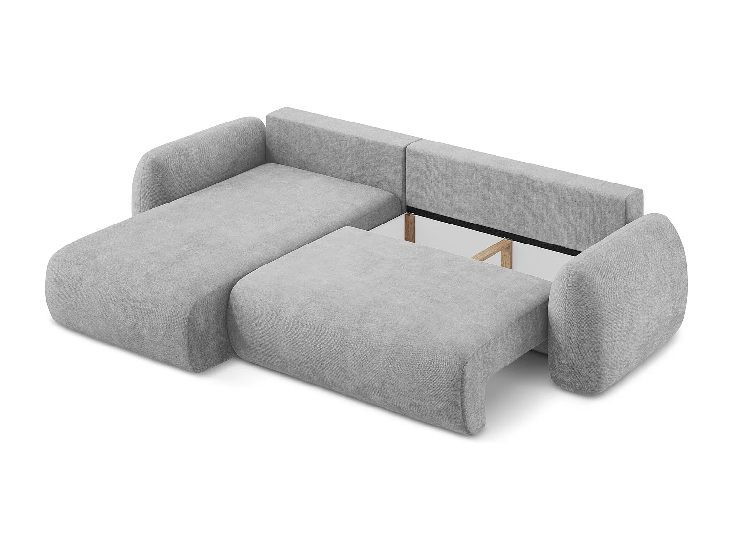 Canapé d’angle 3 places gauche convertible en tissu chenille - gris clair - LOHI