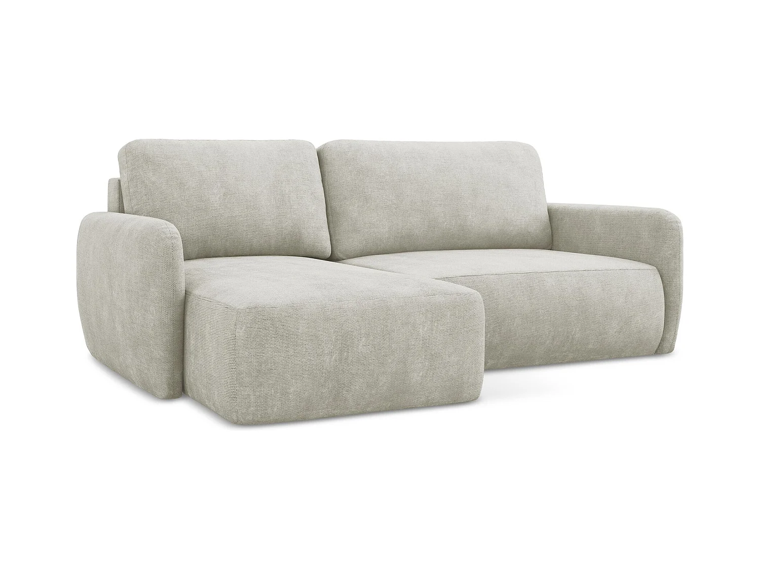 Canapé d’angle 2 places gauche convertible en tissu chenille - perle - LILO