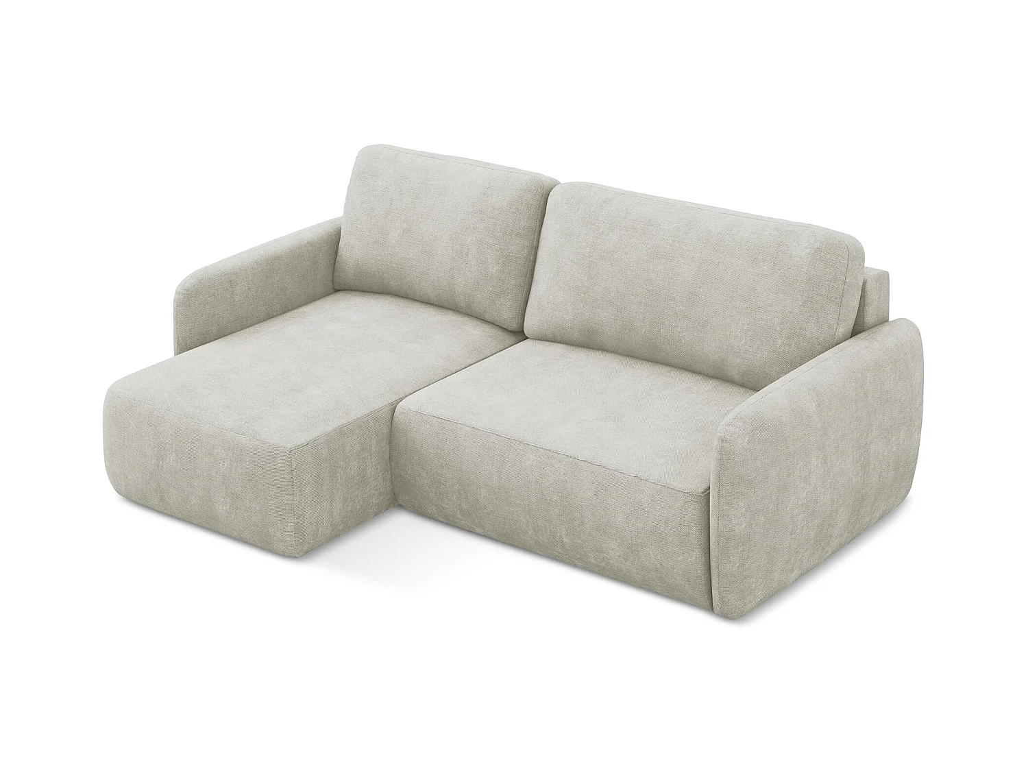 Canapé d’angle 2 places gauche convertible en tissu chenille - perle - LILO