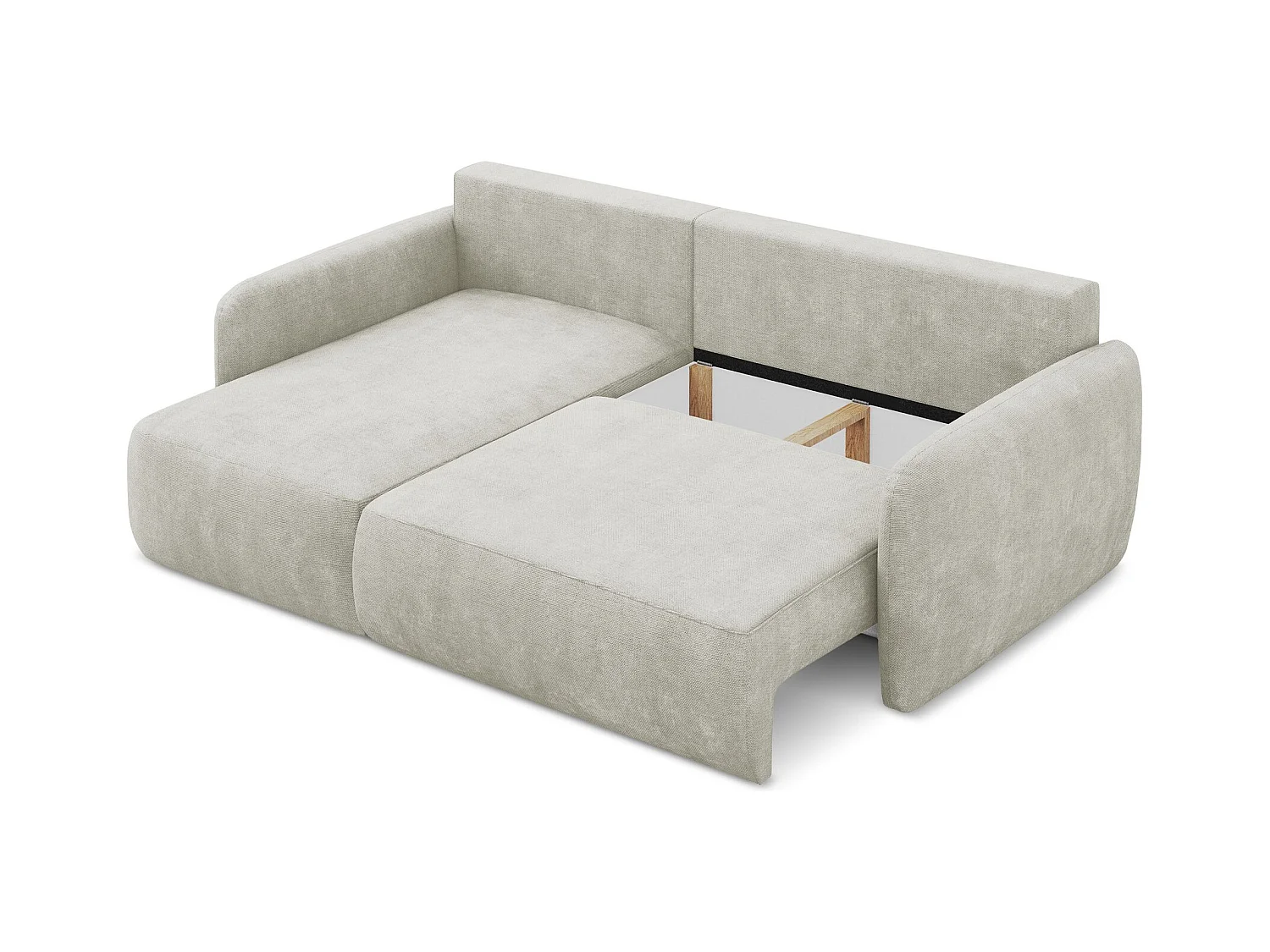 Canapé d’angle 2 places gauche convertible en tissu chenille - perle - LILO