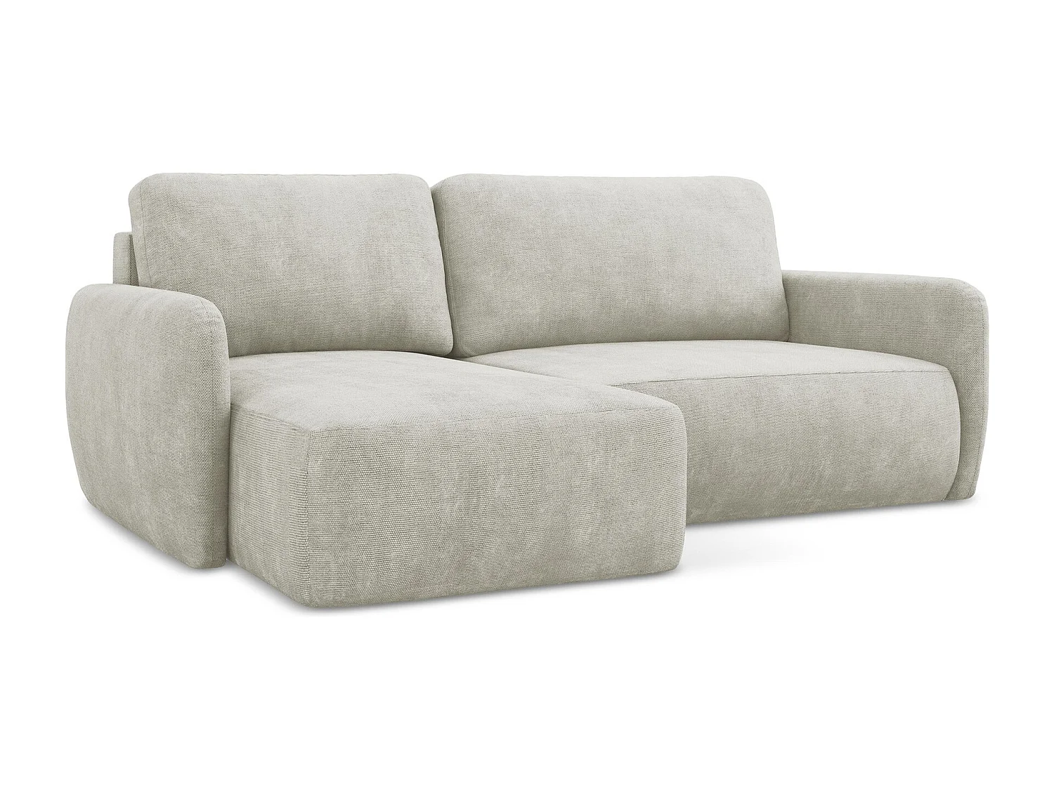 Canapé d’angle 2 places gauche convertible en tissu chenille - perle - LILO