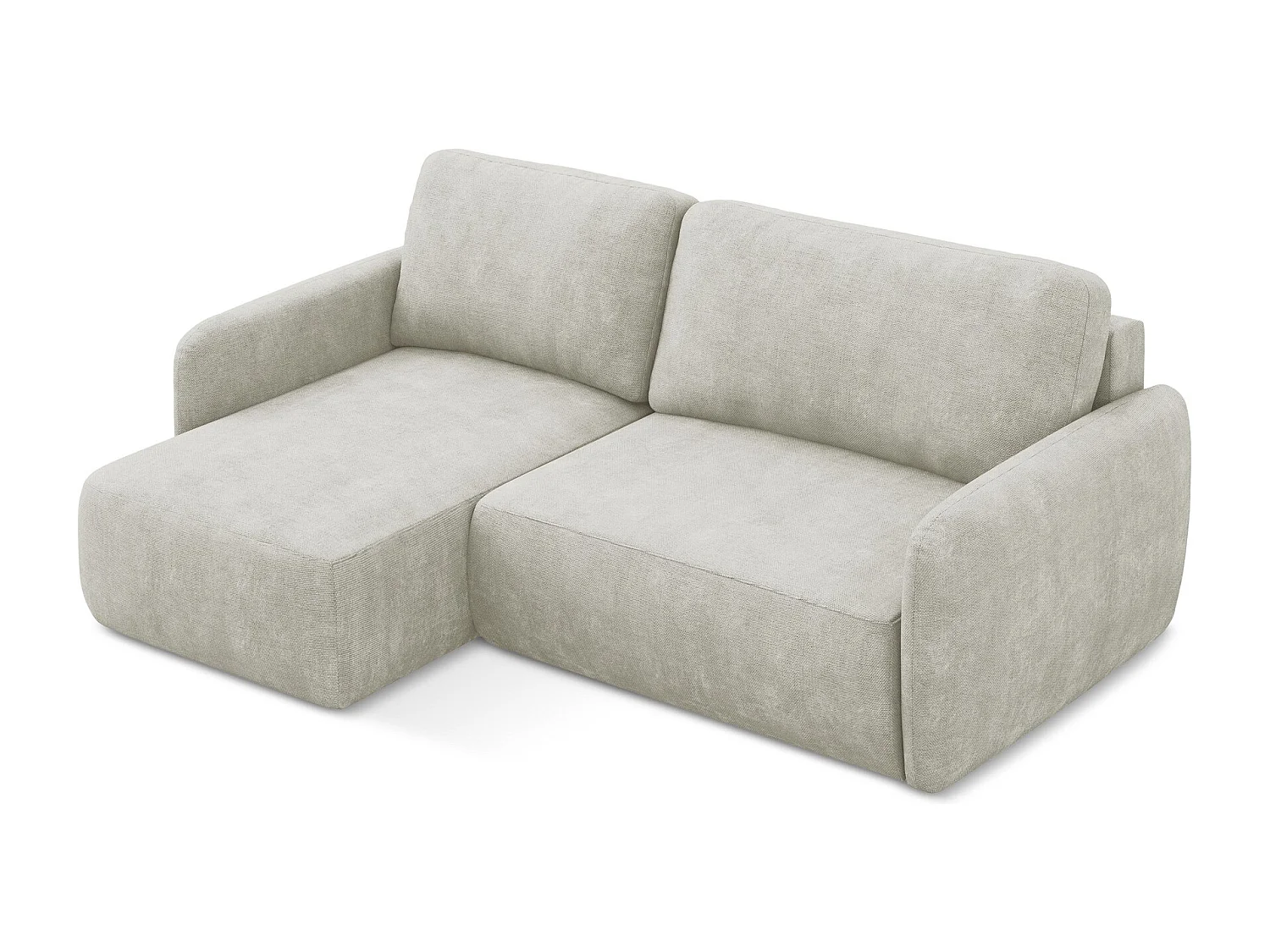 Canapé d’angle 2 places gauche convertible en tissu chenille - perle - LILO