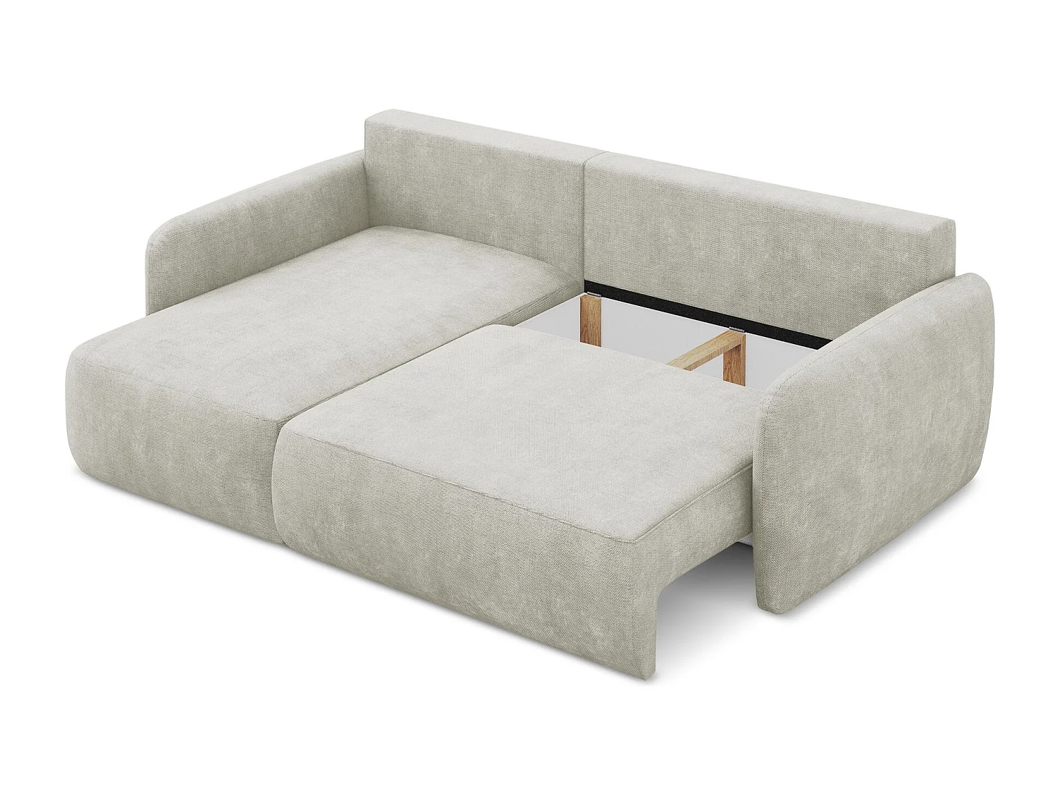 Canapé d’angle 2 places gauche convertible en tissu chenille - perle - LILO