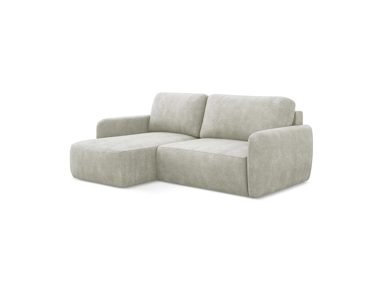 Canapé d’angle 2 places gauche convertible en tissu chenille - perle - CORLE