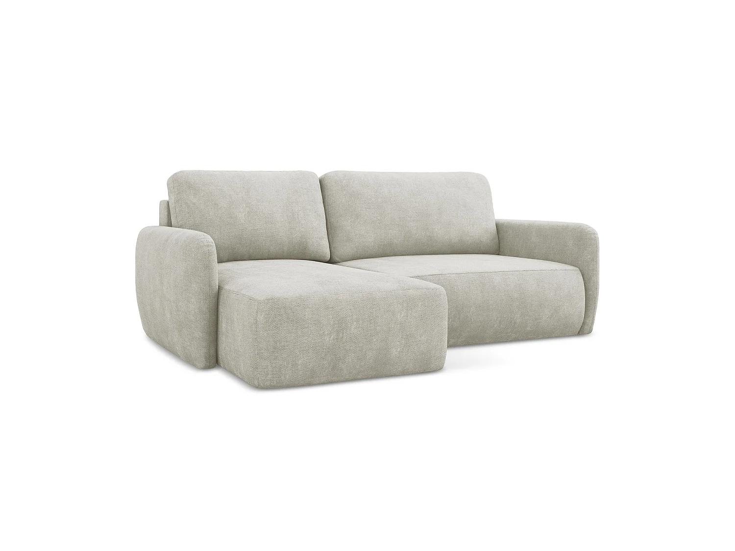 Canapé d’angle 2 places gauche convertible en tissu chenille - perle - CORLE