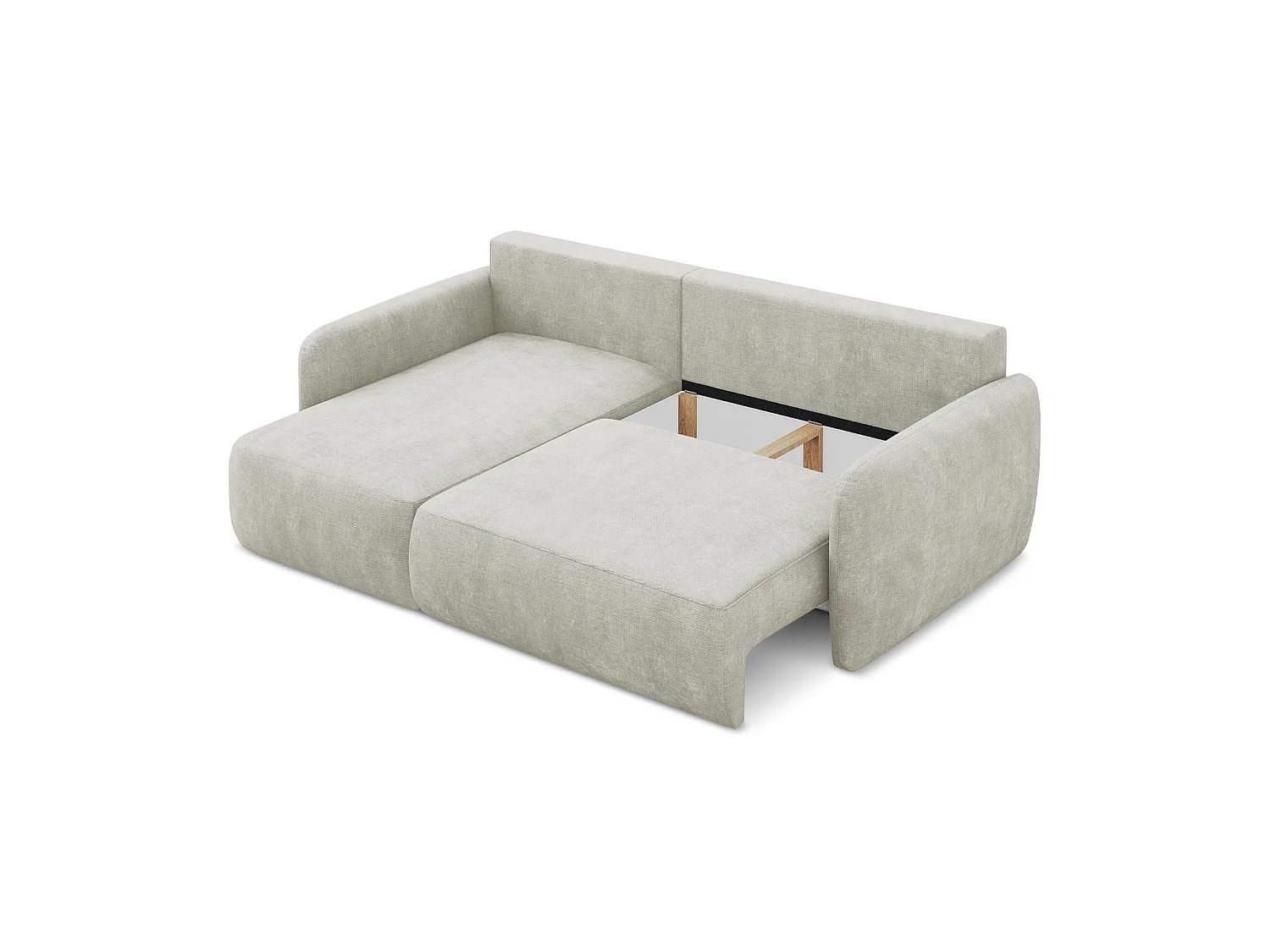 Canapé d’angle 2 places gauche convertible en tissu chenille - perle - CORLE