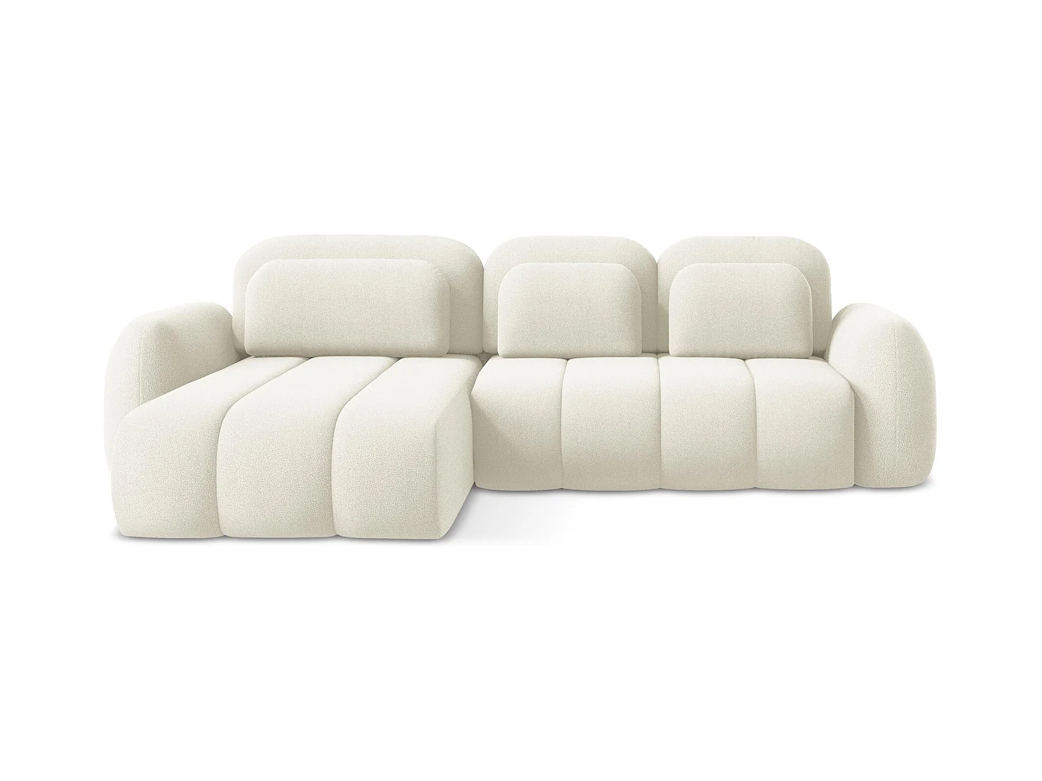 Canapé d’angle 3 places gauche convertible en tissu bouclette - beige clair - PELE