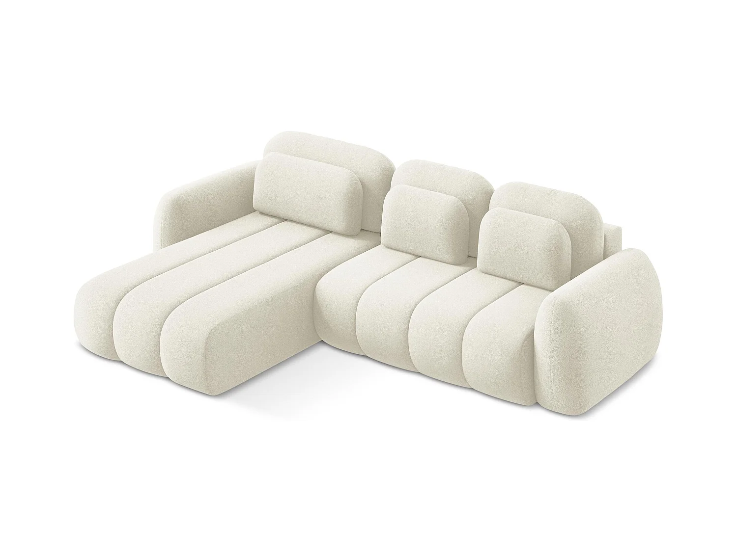 Canapé d’angle 3 places gauche convertible en tissu bouclette - beige clair - PELE