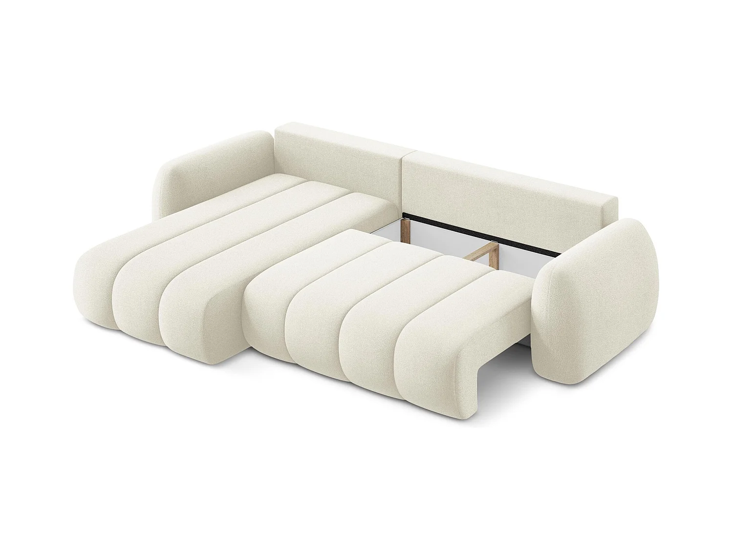 Canapé d’angle 3 places gauche convertible en tissu bouclette - beige clair - PELE