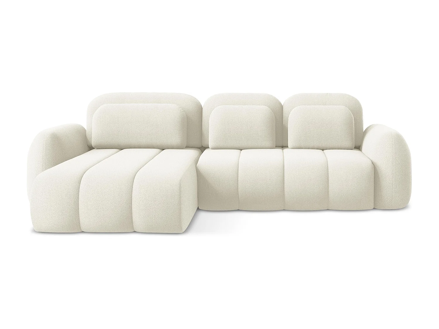 Canapé d’angle 3 places gauche convertible en tissu bouclette - beige clair - PELE