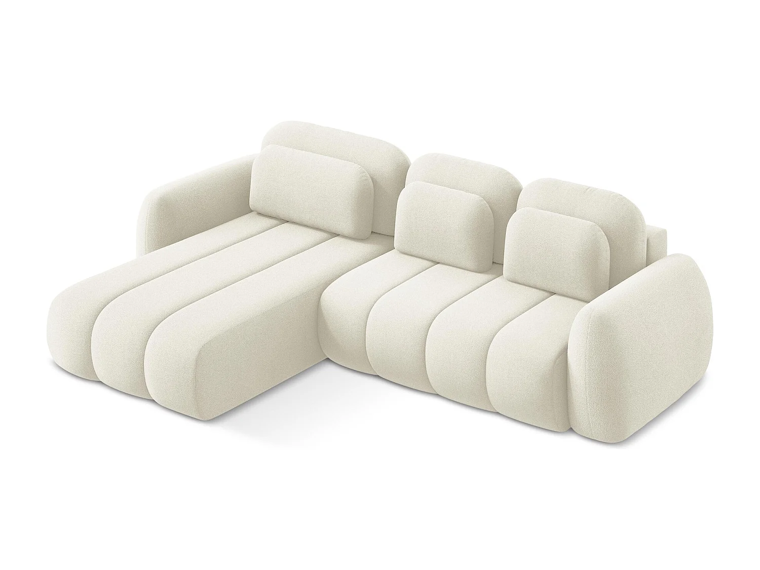 Canapé d’angle 3 places gauche convertible en tissu bouclette - beige clair - PELE