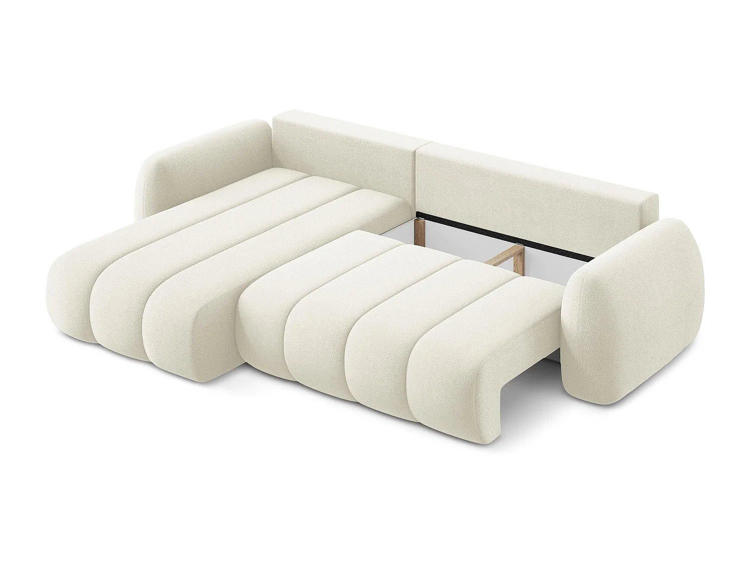 Canapé d’angle 3 places gauche convertible en tissu bouclette - beige clair - PELE