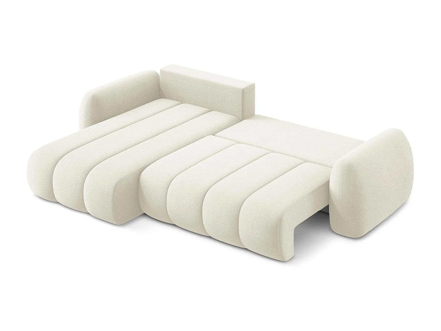 Canapé d’angle 3 places gauche convertible en tissu bouclette - beige clair - PELE