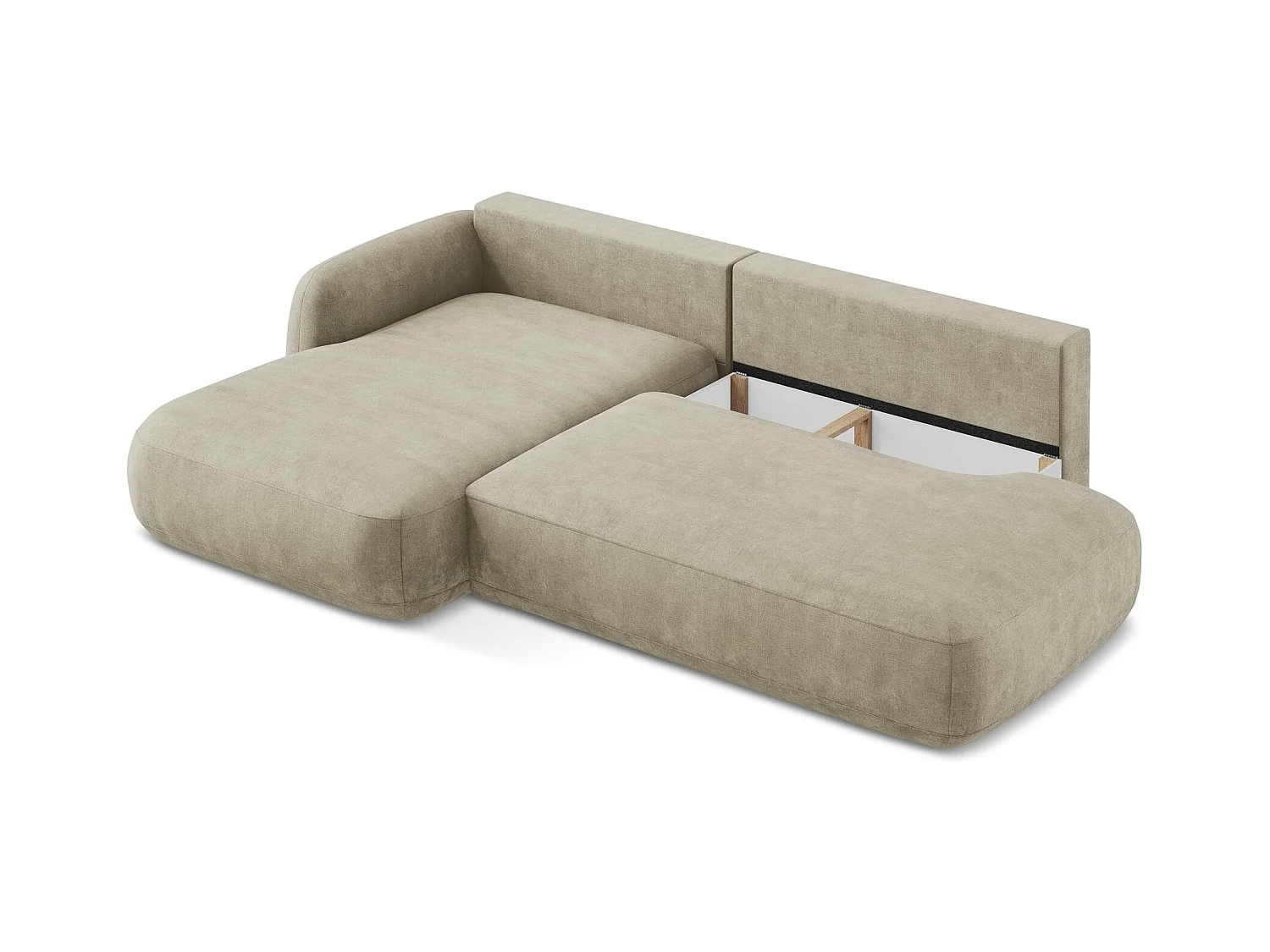 Canapé d’angle 3 places gauche convertible en tissu chenille - beige - HALE