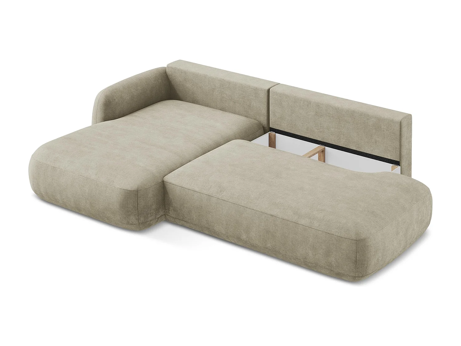 Canapé d’angle 3 places gauche convertible en tissu chenille - beige - HALE