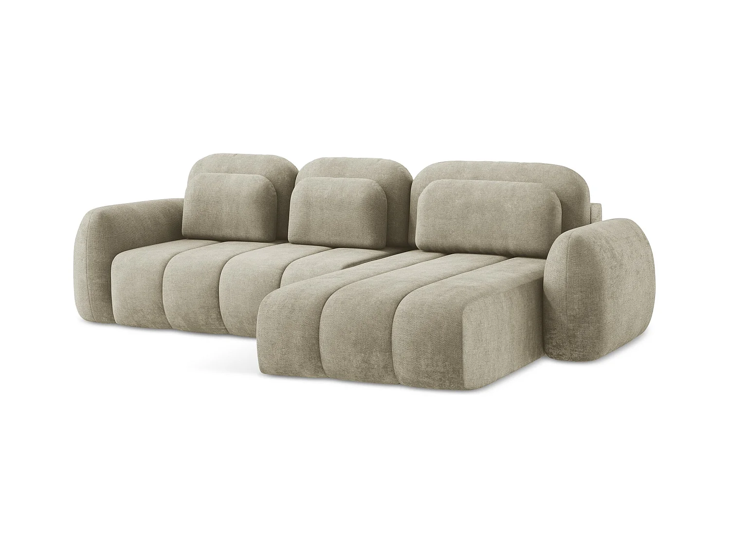 Canapé d'angle droit convertible en tissu chenille - beige - PELE