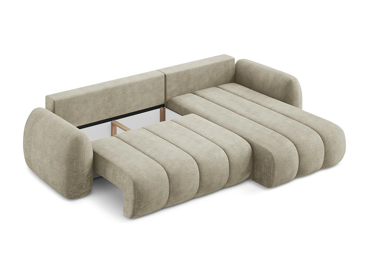 Canapé d'angle droit convertible en tissu chenille - beige - PELE