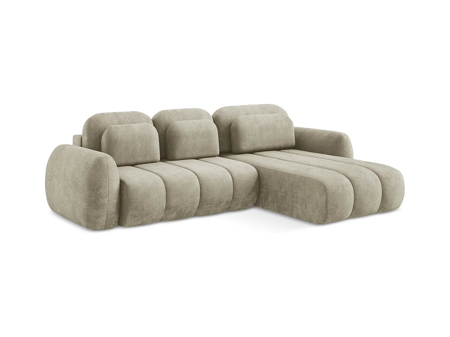 Ecksofa mit Schlaffunktion - Ecke Rechts - Chenille - Beige - PELE