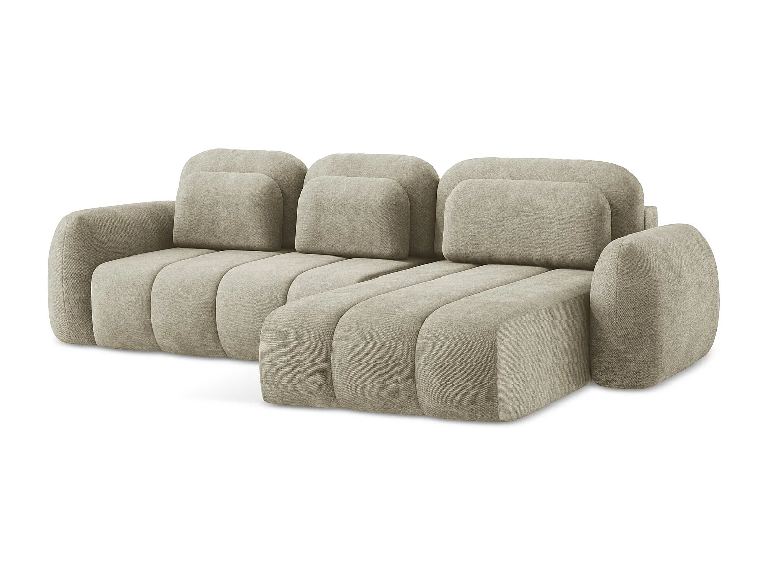 Canapé d'angle droit convertible en tissu chenille - beige - PELE