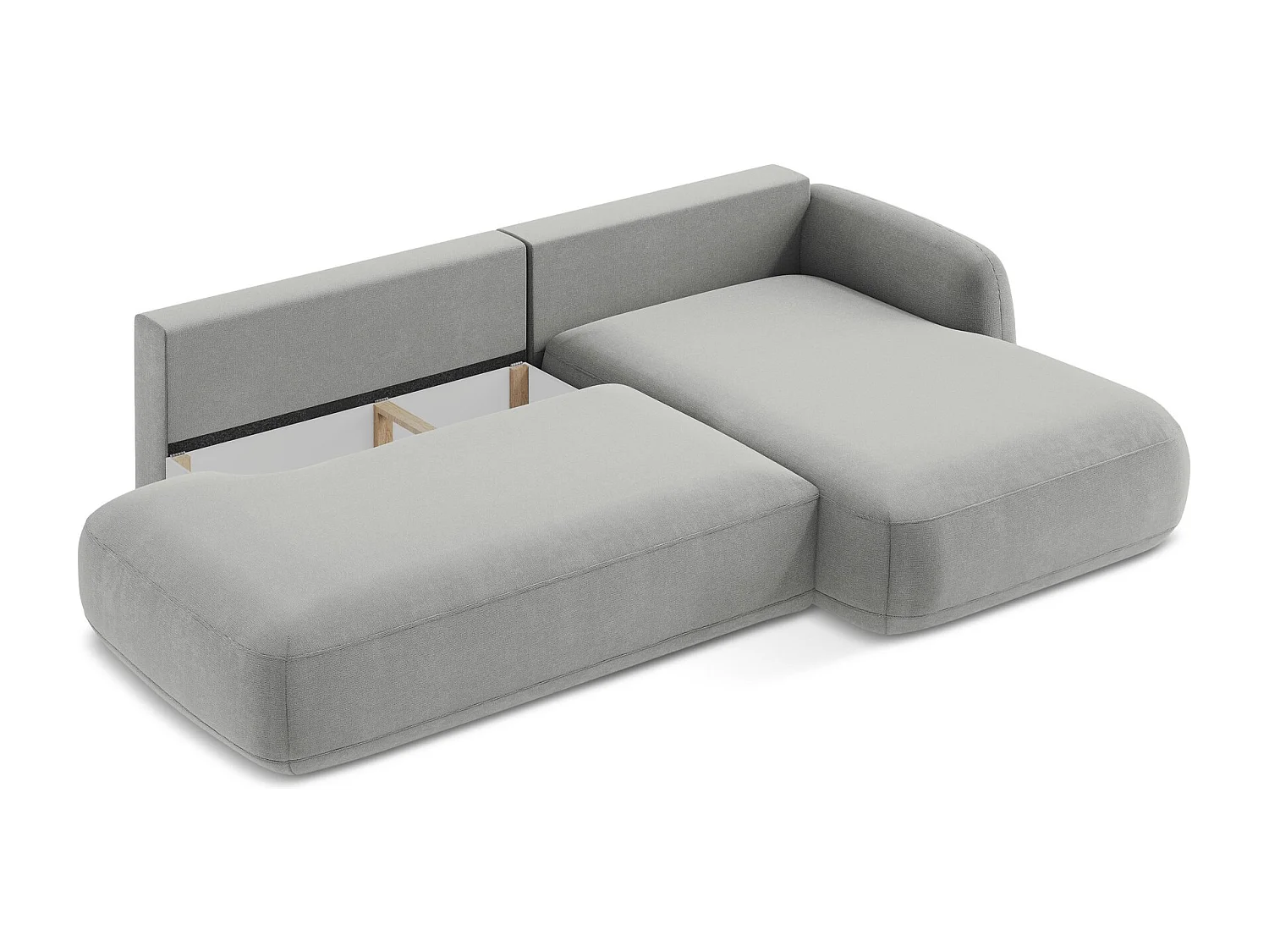 Canapé d'angle droit convertible en tissu texturé - gris clair - HALE