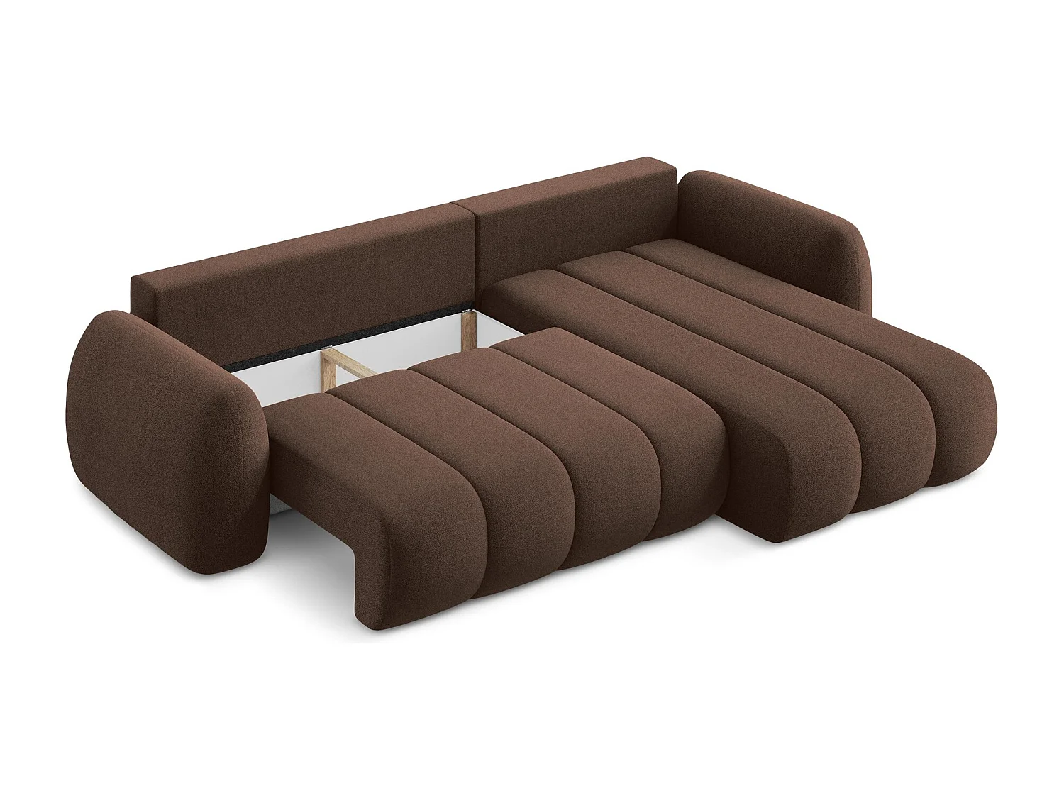 Canapé d'angle droit convertible en tissu bouclette - taupe - PELE