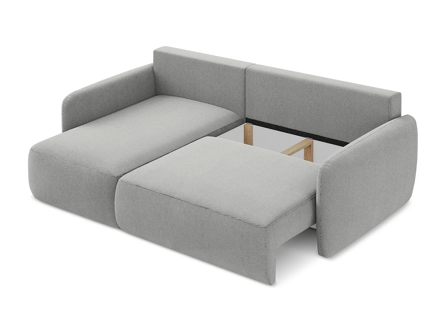 Canapé d’angle 2 places gauche convertible en tissu texturé - gris clair - LILO