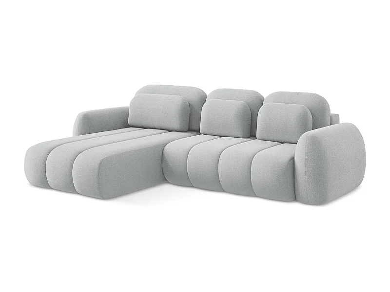 Canapé d’angle 3 places gauche convertible en tissu bouclette - gris clair - PELE