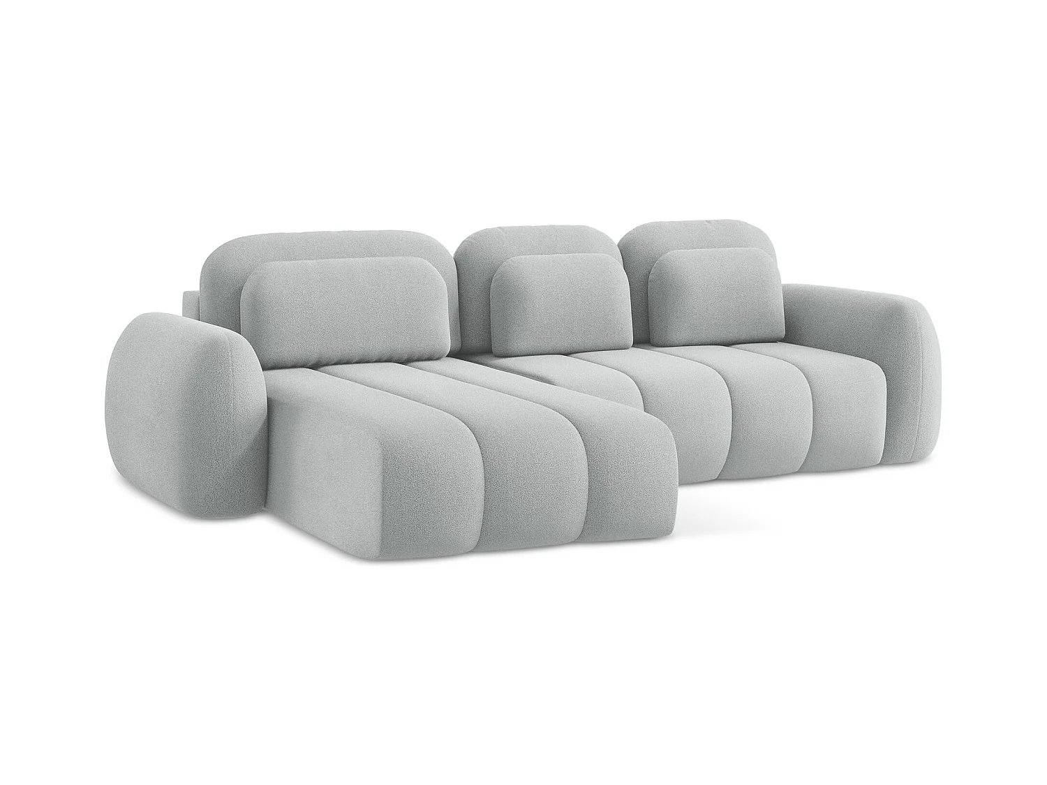 Canapé d’angle 3 places gauche convertible en tissu bouclette - gris clair - PELE