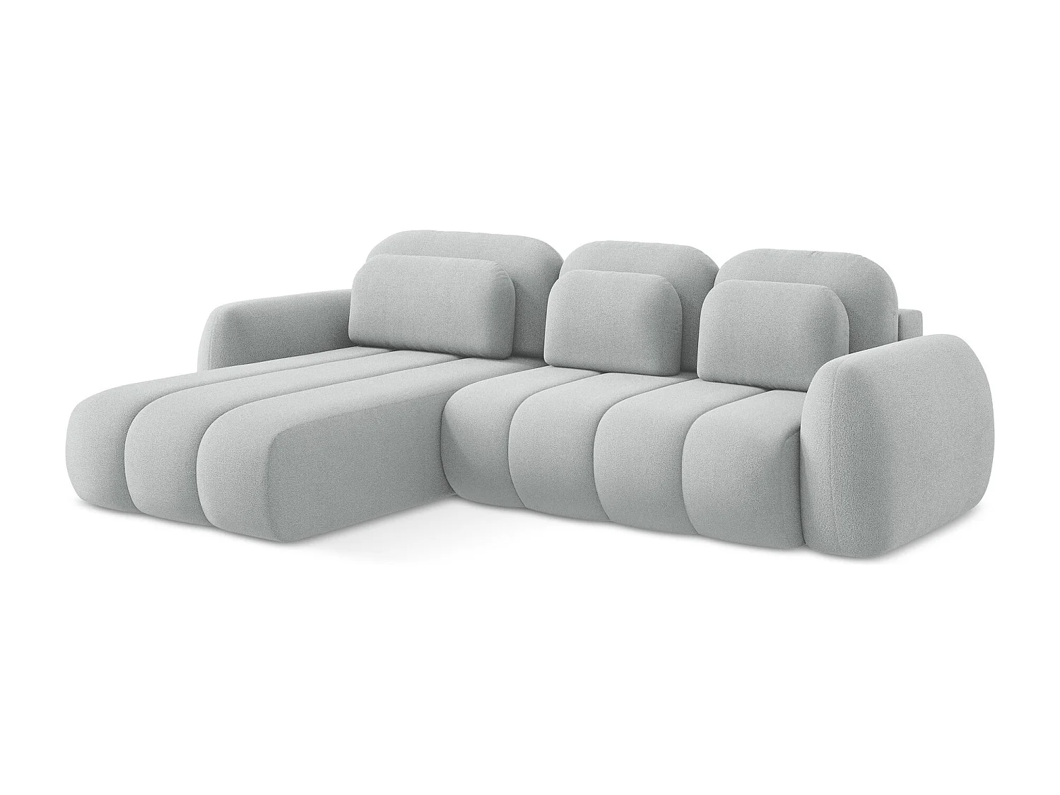 Canapé d’angle 3 places gauche convertible en tissu bouclette - gris clair - PELE