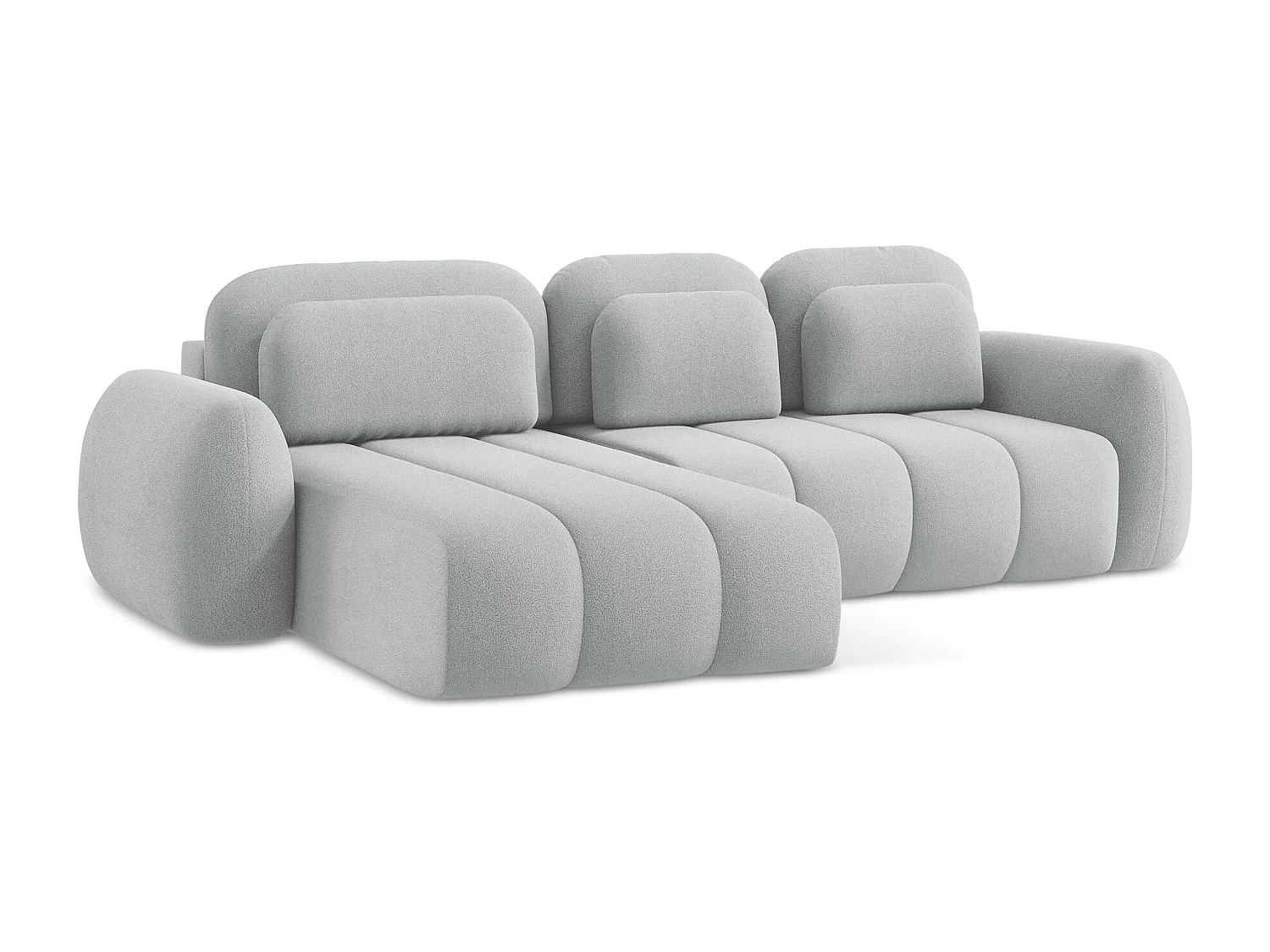 Canapé d’angle 3 places gauche convertible en tissu bouclette - gris clair - PELE