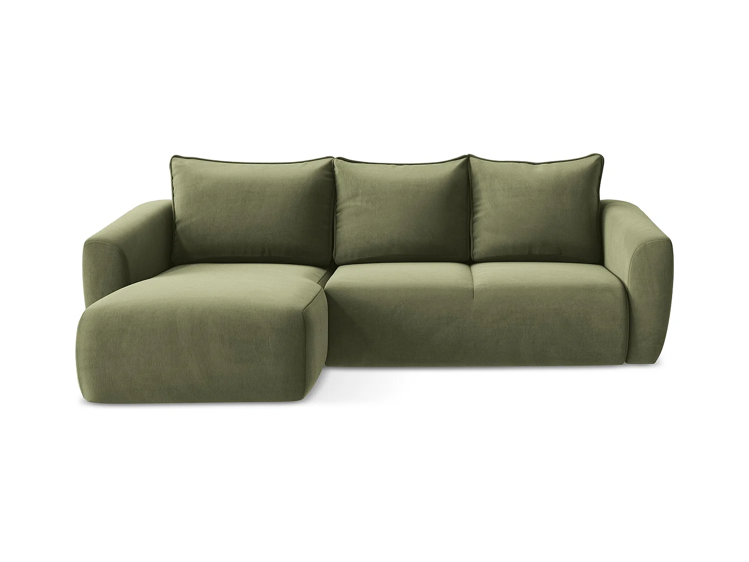 Canapé d’angle 3 places gauche convertible en velours - olive - GUAVA
