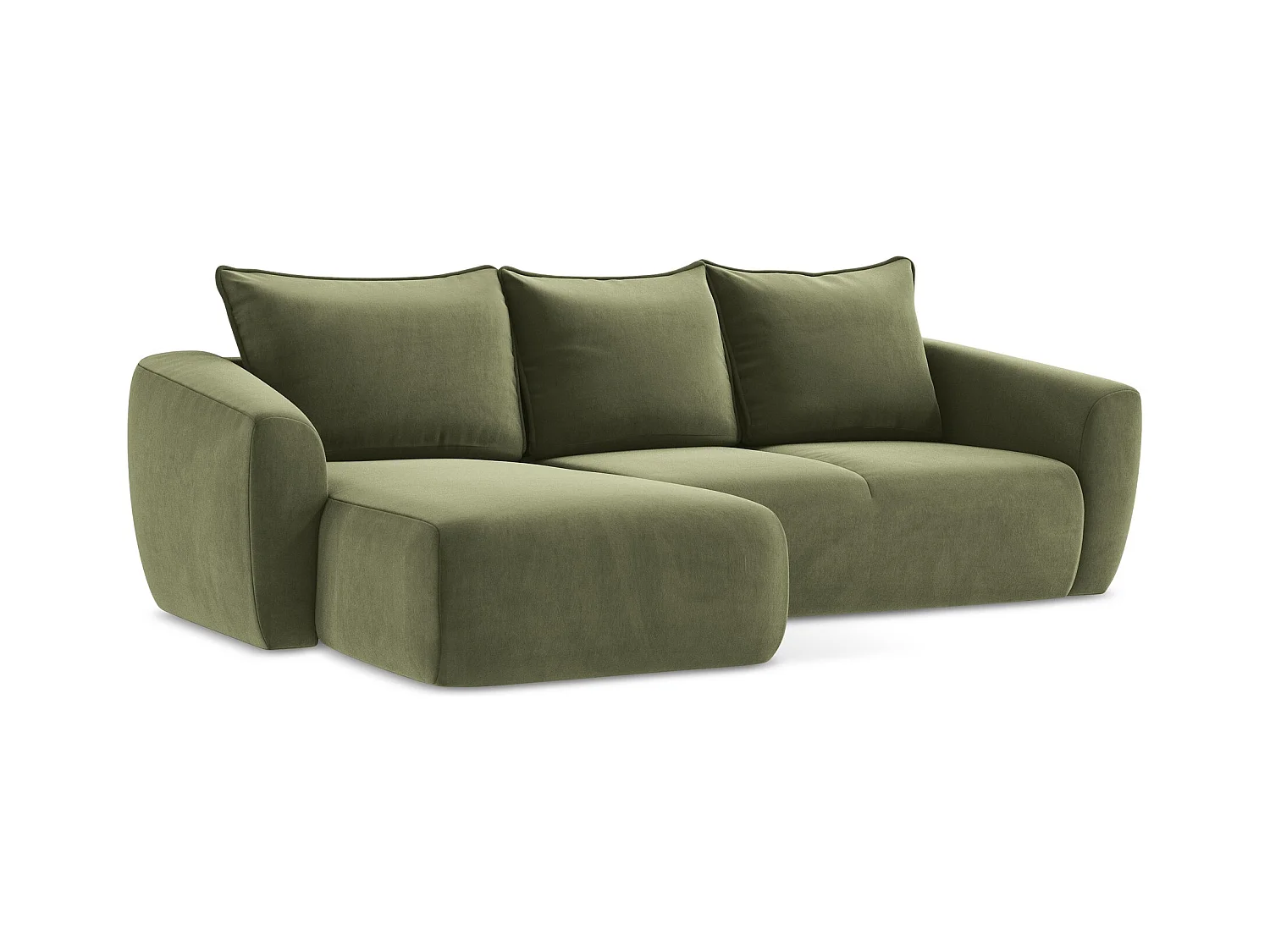 Canapé d’angle 3 places gauche convertible en velours - olive - GUAVA