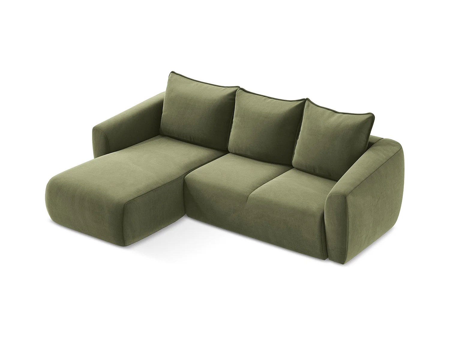 Canapé d’angle 3 places gauche convertible en velours - olive - GUAVA