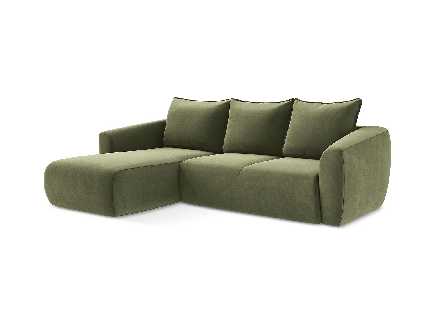 3-Sitzer Ecksofa mit Schlaffunktion - Ecke Links - Samt - Olive - GUAVA