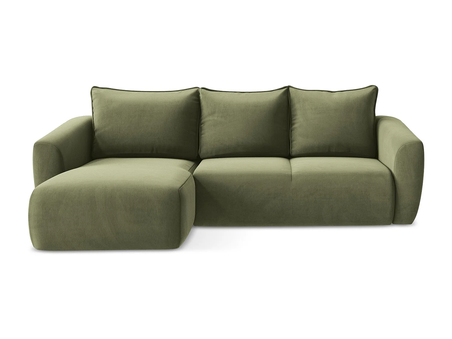 Canapé d’angle 3 places gauche convertible en velours - olive - GUAVA