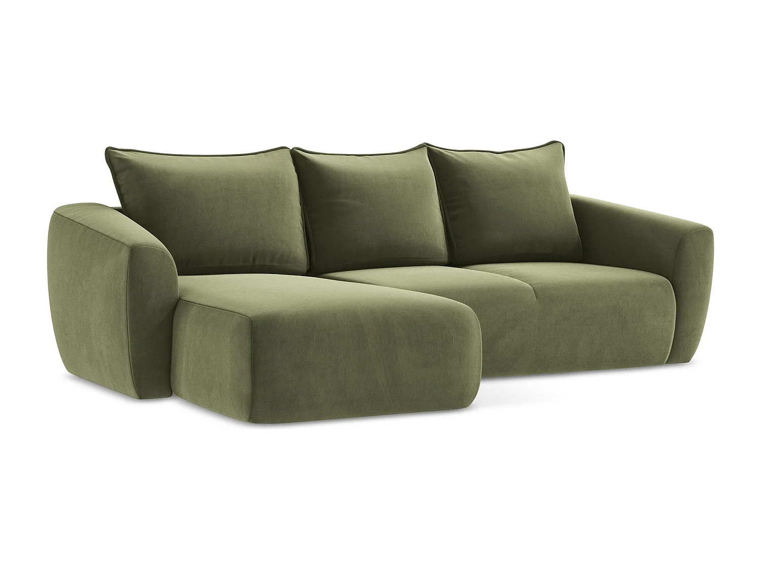 Canapé d’angle 3 places gauche convertible en velours - olive - GUAVA