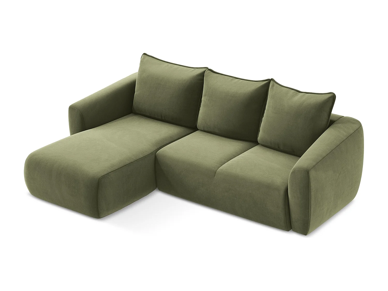 Canapé d’angle 3 places gauche convertible en velours - olive - GUAVA