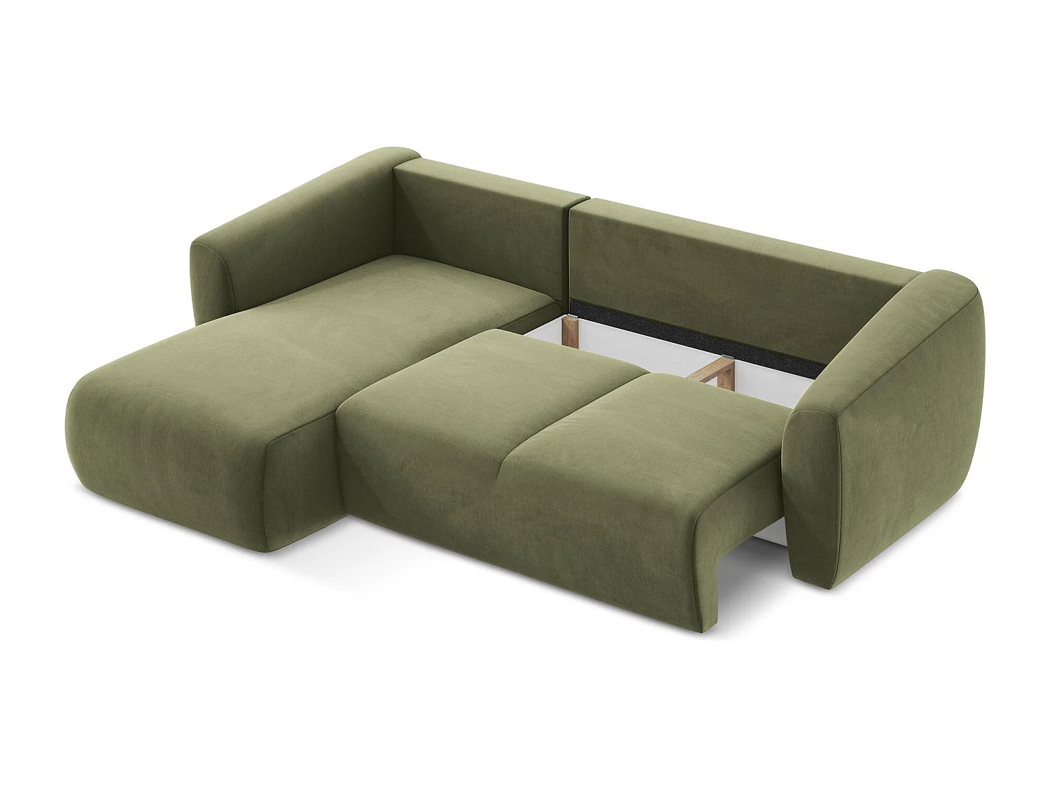 Canapé d’angle 3 places gauche convertible en velours - olive - GUAVA