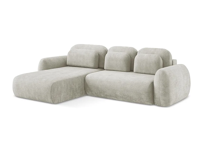 Canapé d’angle 3 places gauche convertible en tissu chenille - perle - LOHI