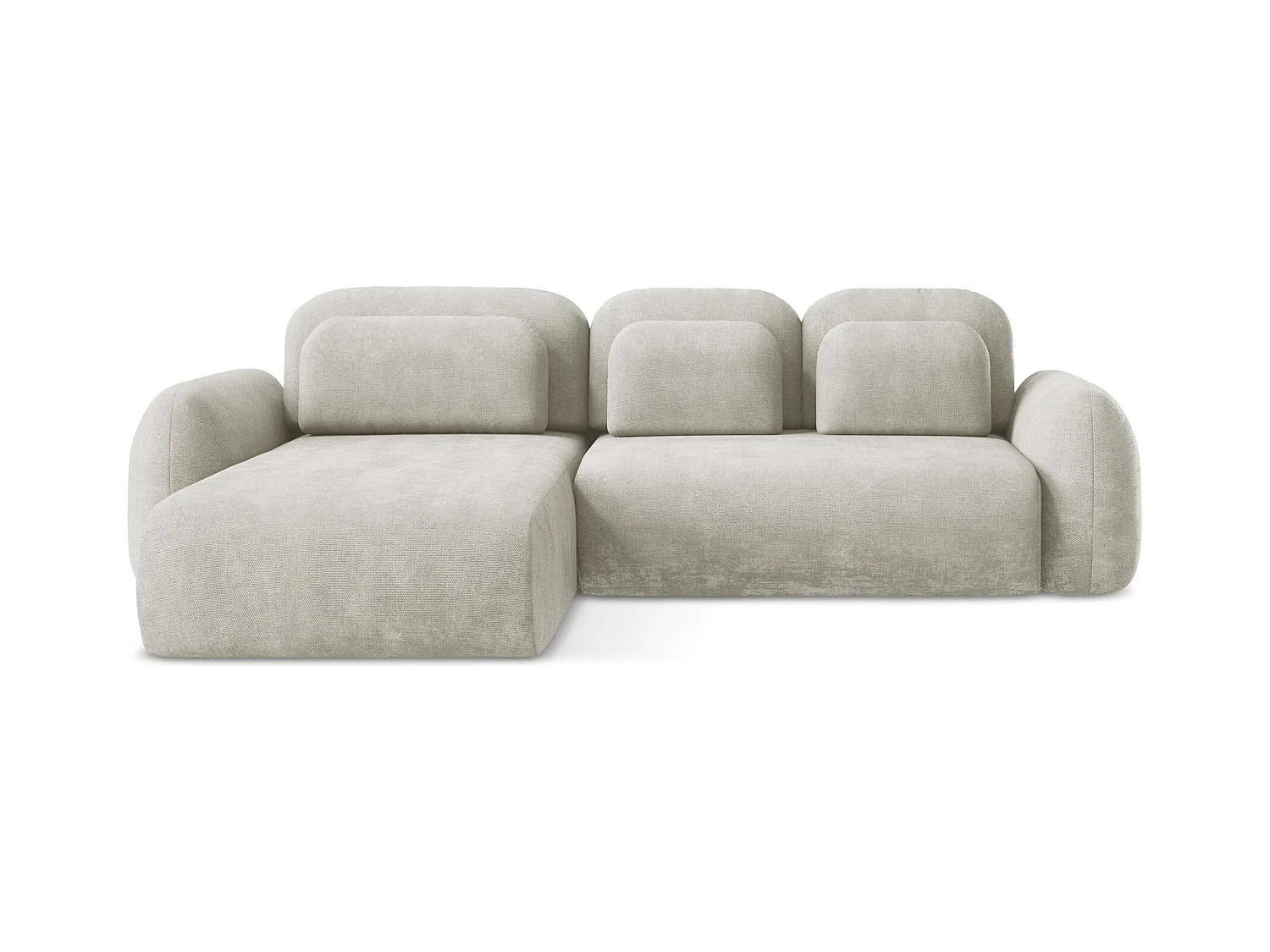 Canapé d’angle 3 places gauche convertible en tissu chenille - perle - LOHI