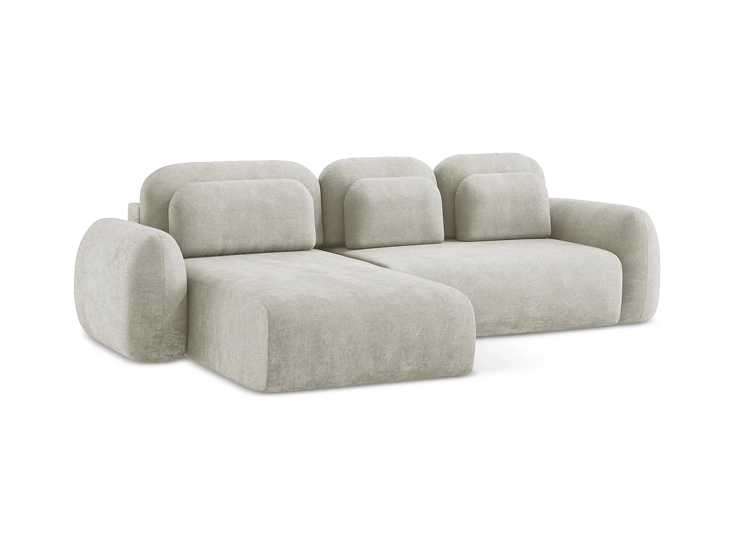 Canapé d’angle 3 places gauche convertible en tissu chenille - perle - LOHI