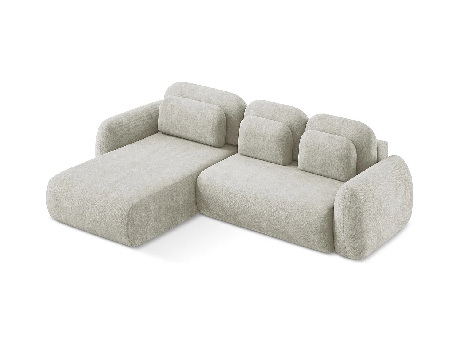 Canapé d’angle 3 places gauche convertible en tissu chenille - perle - LOHI