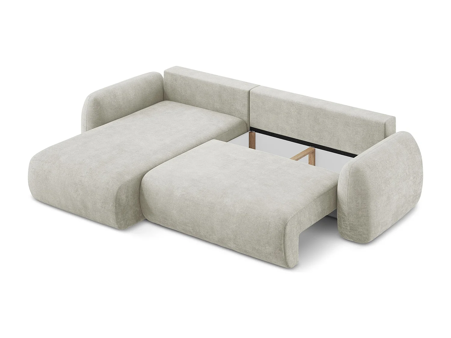 Canapé d’angle 3 places gauche convertible en tissu chenille - perle - LOHI