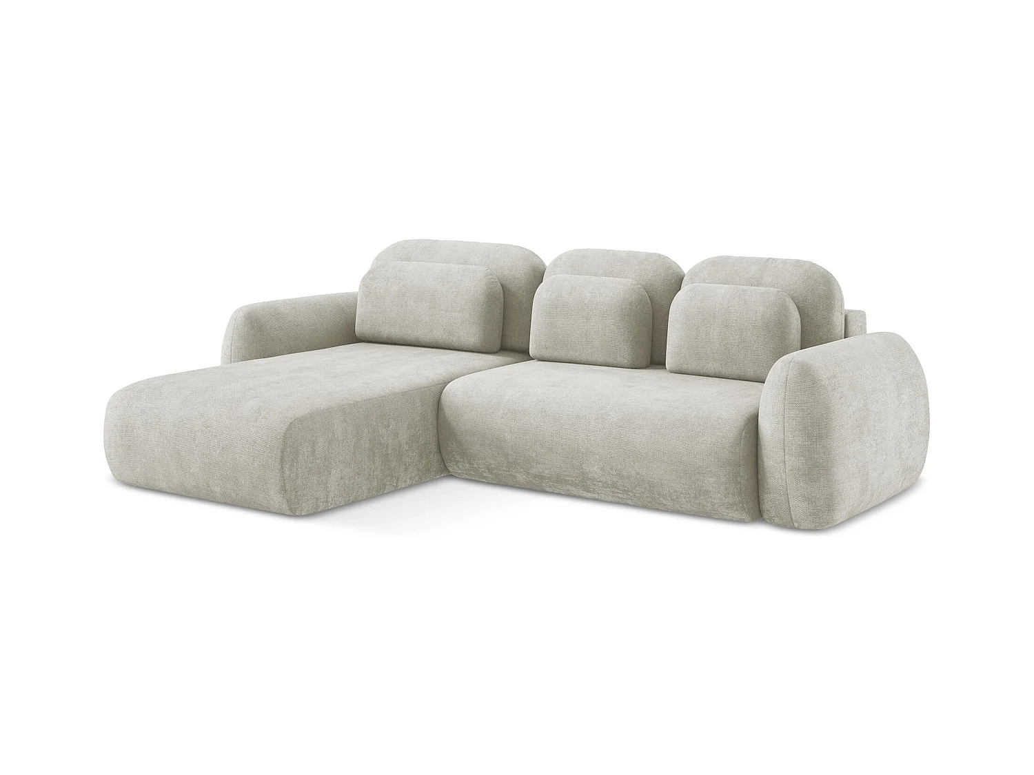 Canapé d’angle 3 places gauche convertible en tissu chenille - perle - LOHI