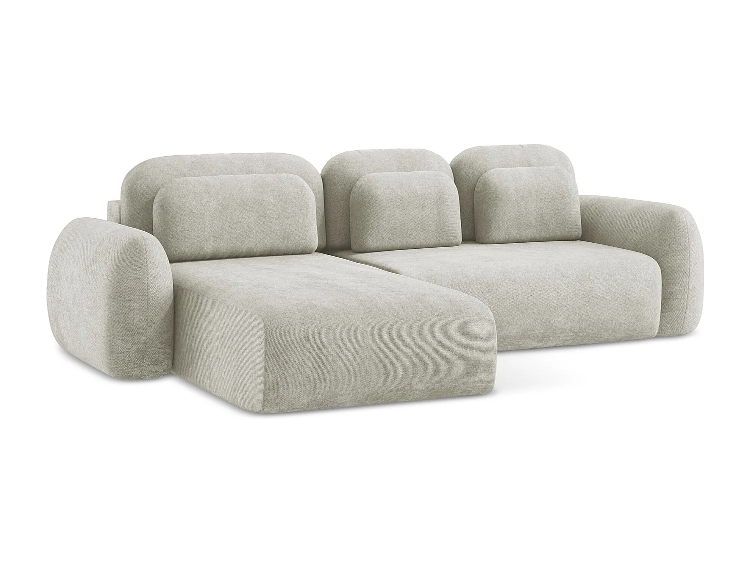 Canapé d’angle 3 places gauche convertible en tissu chenille - perle - LOHI