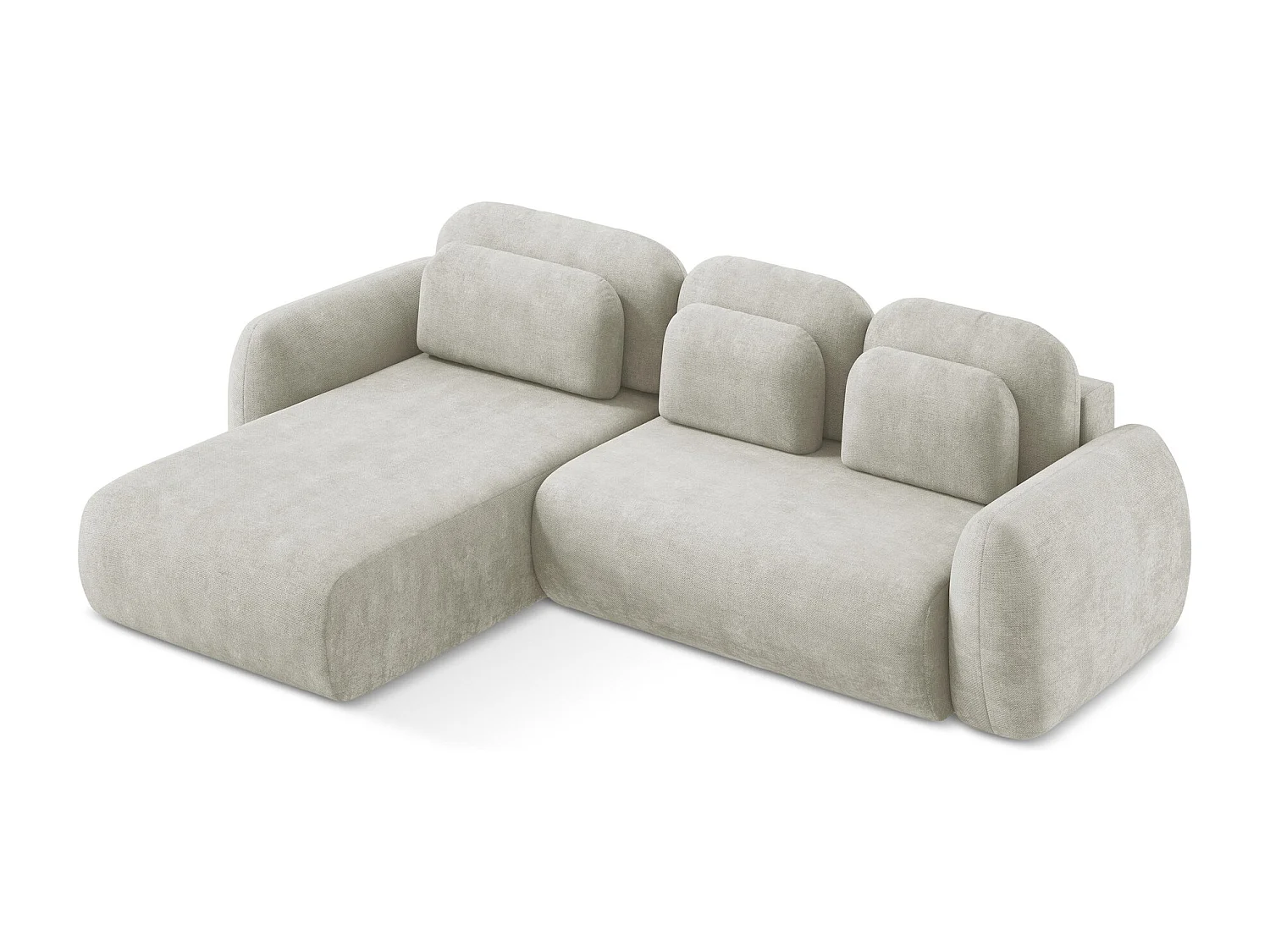 Canapé d’angle 3 places gauche convertible en tissu chenille - perle - LOHI