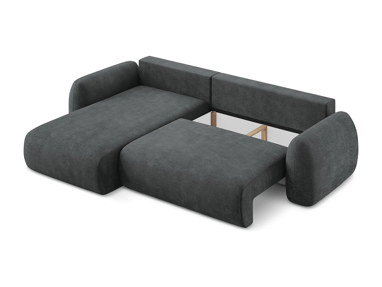 Canapé d’angle 3 places gauche convertible en tissu chenille - gris foncé - LOHI