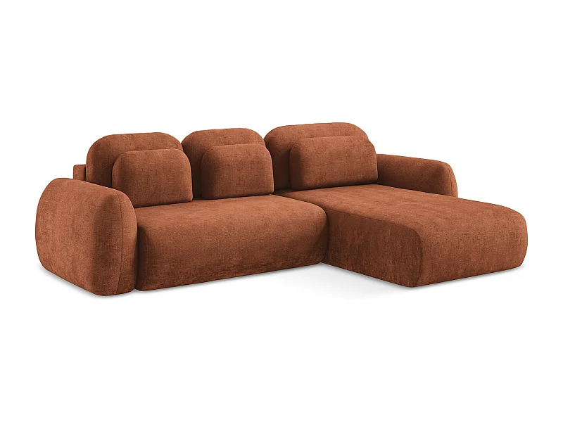 Ecksofa mit Schlaffunktion - Ecke Rechts - Chenille - Terrakotta - LOHI