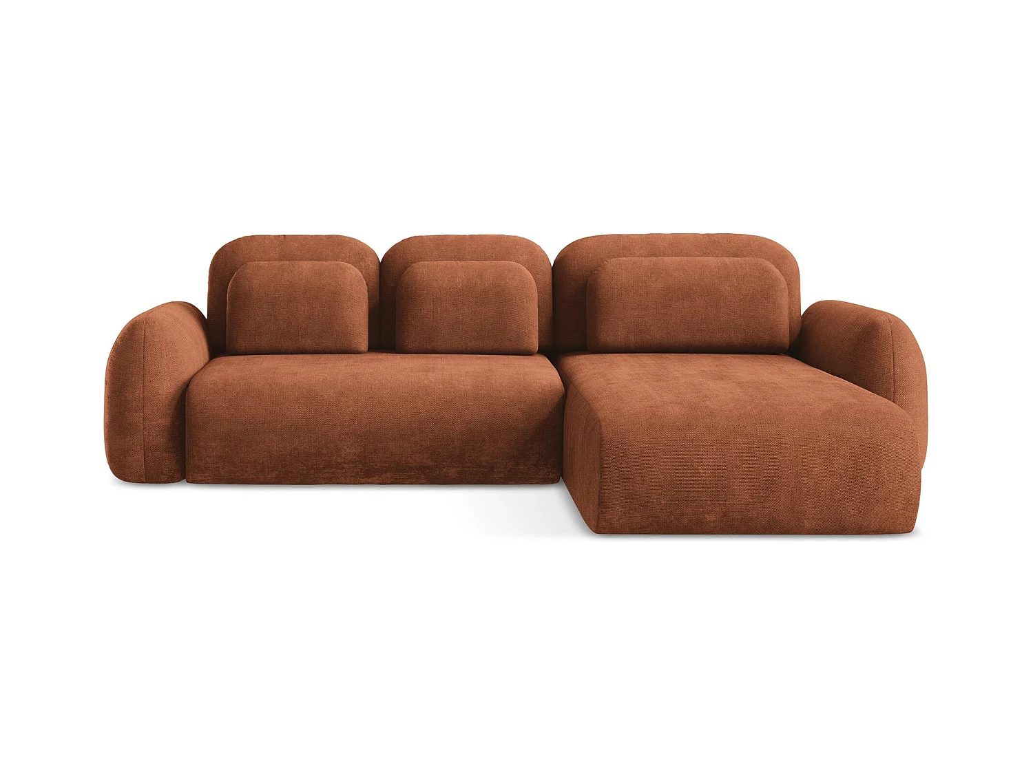 Canapé d'angle droit convertible en tissu chenille - terre cuite - LOHI